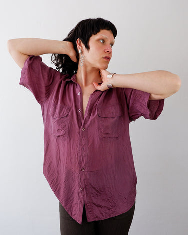 Vintage 80s 90s burgundy/pink short sleeve blouse | S-M