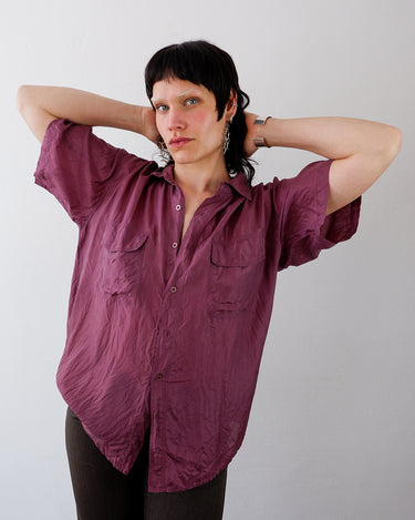 Vintage 80s 90s burgundy/pink short sleeve blouse | S-M