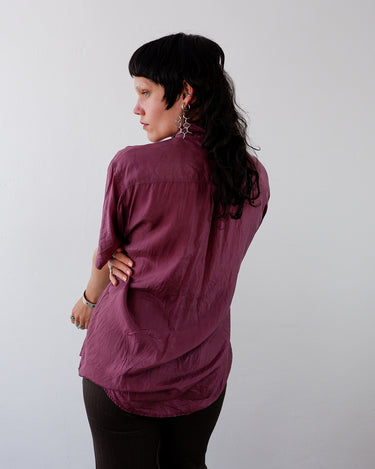 Vintage 80s 90s burgundy/pink short sleeve blouse | S-M