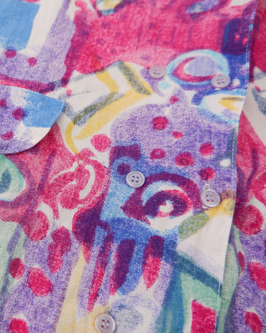 Vintage 80s colorful crazy pattern double-row button blouse (oversized fit) | L-XL