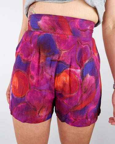 Vintage 80s 90s abstract pattern high waisted short in pink purple | XS