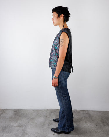 Vintage 90s pure silk vest with geometric paisley pattern in teal and pink | M-L
