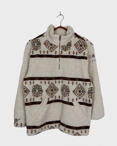 Vintage 80s MODO designed by LOTTO white/cream half zip sweater with brown nordic pattern | L