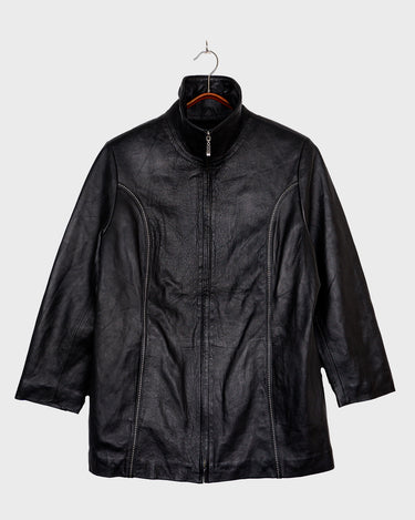Vintage 90s high collar black leather jacket (lightweight) | M-L