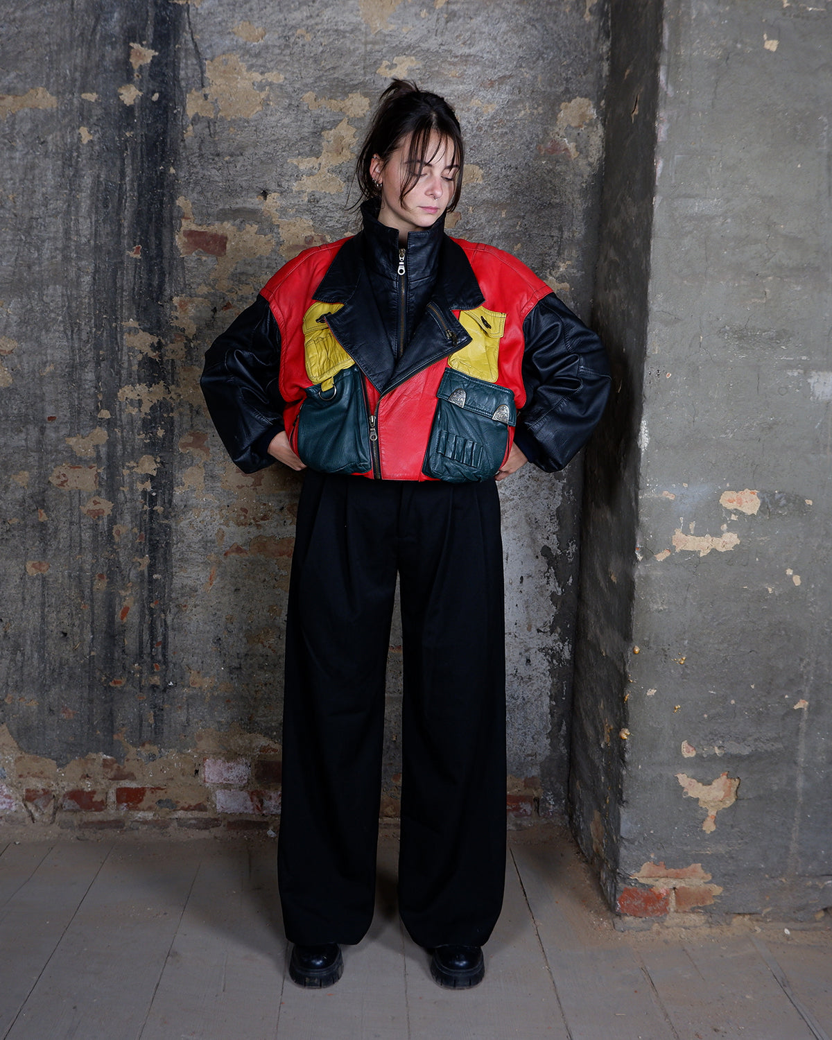 極美品❣️ 80s old バナリパ　leather bomber jacket Vintage 80s Paganini multi color nappa leather bomber jacket | M-L