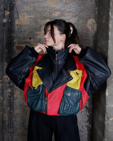 Vintage 80s Paganini multi color nappa leather bomber jacket | M-L