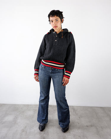 Vintage 80s thick dark gray/black wool polo sweater | S-M