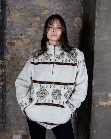 Vintage 80s MODO designed by LOTTO white/cream half zip sweater with brown nordic pattern | L