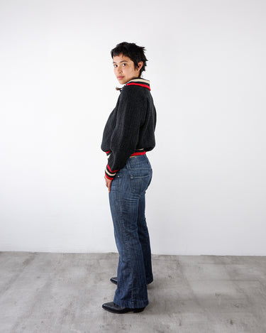 Vintage 80s thick dark gray/black wool polo sweater | S-M