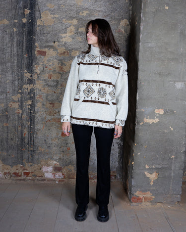 Vintage 80s MODO designed by LOTTO white/cream half zip sweater with brown nordic pattern | L