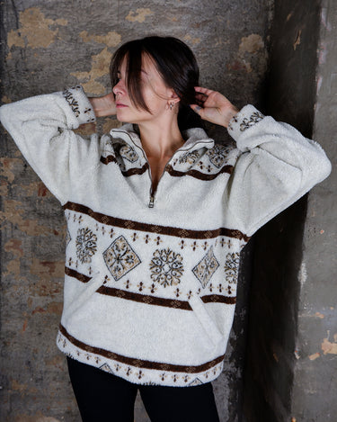 Vintage 80s MODO designed by LOTTO white/cream half zip sweater with brown nordic pattern | L