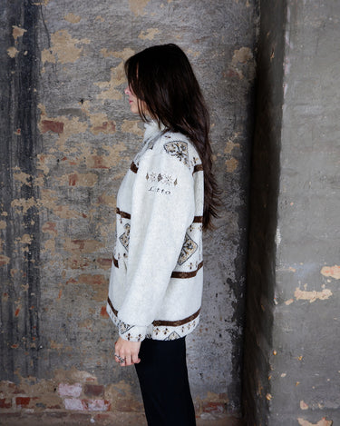 Vintage 80s MODO designed by LOTTO white/cream half zip sweater with brown nordic pattern | L