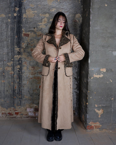 Vintage 90s long camel brown afghan coat (perfect for spring or autumn) | XS-S