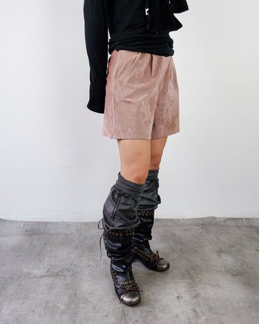 Vintage 90s pink high-waisted suede-style leather shorts | XS