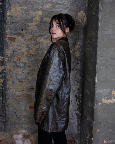 Vintage 90s BOSTON chocolate brown oversized leather blazer (thin) | L-XL