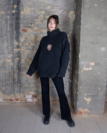 Vintage 90s SOUTH POLE dark grey (almost like black) turtlekneck fleece / teddy sweater | M-L