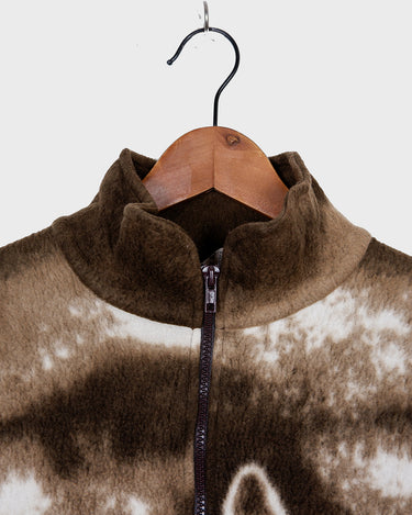 Vintage 90s thin brown fleece jacket with wolf print | M-L
