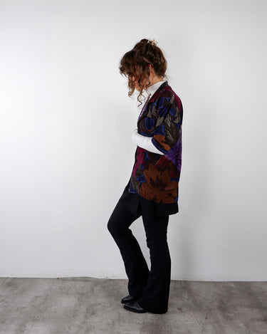 Vintage 90s colorful floral silk short sleeve blouse | S-M