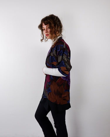 Vintage 90s colorful floral silk short sleeve blouse | S-M