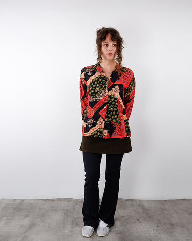 Vintage 90s pattern long sleeve blouse | S-M