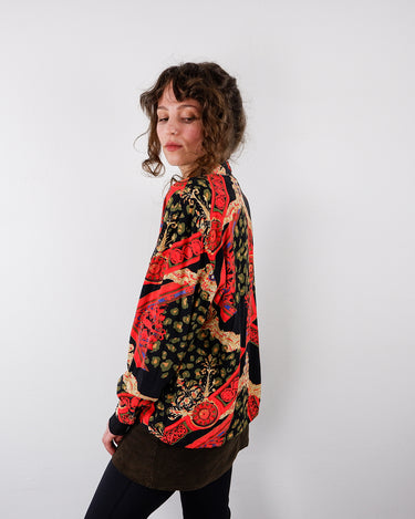Vintage 90s pattern long sleeve blouse | S-M