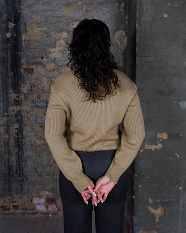 Vintage 80s came brown patchwork leather v-neck sweater | S-M