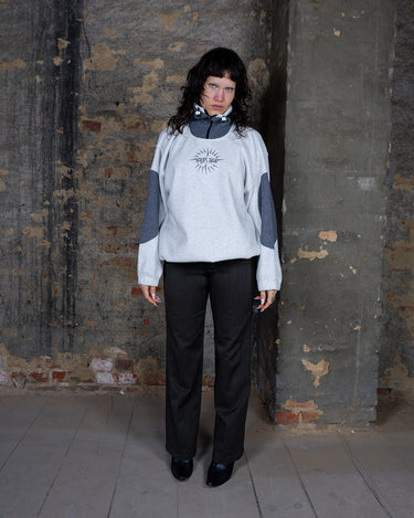 Vintage 90s THE FLAGSHIP white-grey oversized half zip fleece with drawstring hem (long fit) | M-L