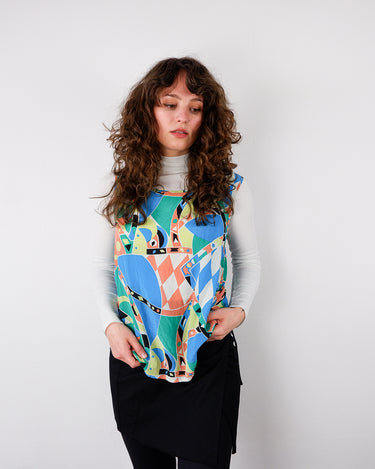Vintage 80s 90s colorful pattern silk sleevless top | S-M
