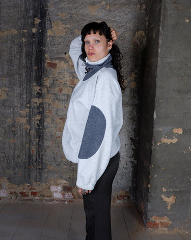 Vintage 90s THE FLAGSHIP white-grey oversized half zip fleece with drawstring hem (long fit) | M-L