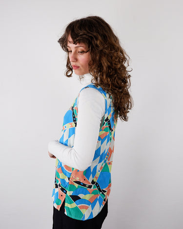 Vintage 80s 90s colorful pattern silk sleevless top | S-M