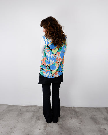 Vintage 80s 90s colorful pattern silk sleevless top | S-M
