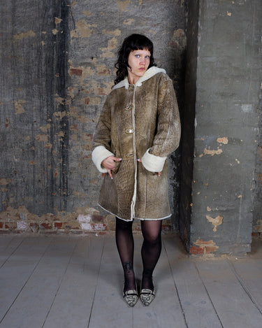 Vintage 90s brown hooded faux shearling coat (heavy) | S-L