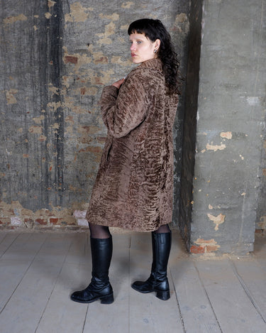 Vintage 80s 90s brown real fur short coat | L-XL