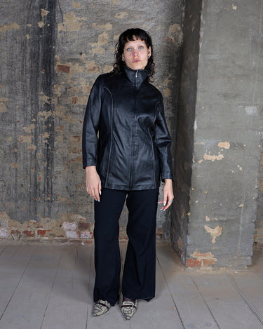 Vintage 90s high collar black leather jacket (lightweight) | M-L