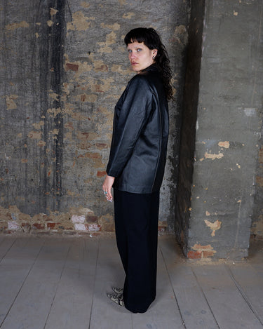 Vintage 90s high collar black leather jacket (lightweight) | M-L