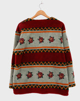 Snuggle up with this vintage 80s boho fleece jacket! With a red and grey color combo, floral pattern, and unbelievably soft feel, you'll be swaddled in comfort with every wear. Cozyness is definitely calling!