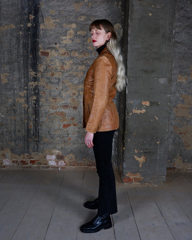 Vintage 90s Y2k brown buffalo tailored leather jacket | XS-S
