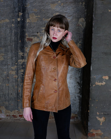 Vintage 90s Y2k brown buffalo tailored leather jacket | XS-S