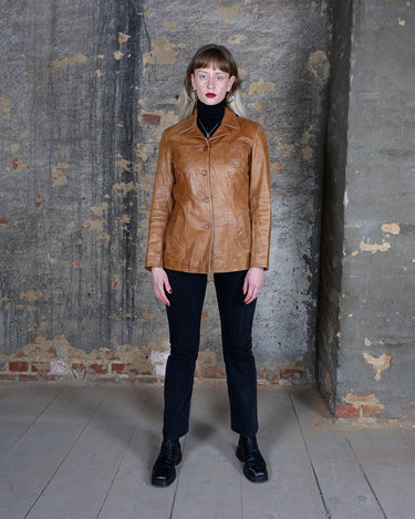 Vintage 90s Y2k brown buffalo tailored leather jacket | XS-S