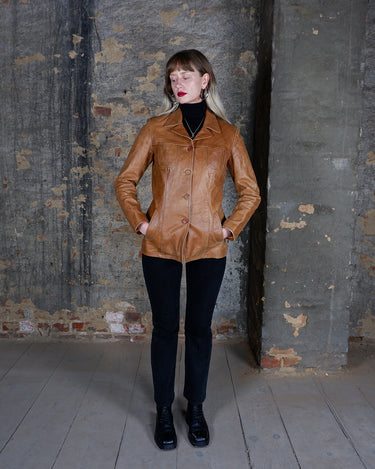 Vintage 90s Y2k brown buffalo tailored leather jacket | XS-S