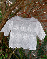 Ditch the boring basics—this handmade lace top is crafted from upcycled curtains. With its romantic vibes, sheer elegance, and intricate embroidery, it’s perfect for layering and embracing your boho side. This one-of-a-kind piece is sustainably made and packed with attitude. Who knew curtains could slay this hard?