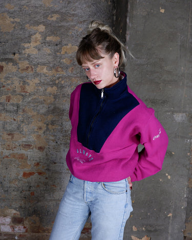Vintage Coca-Cola Color Block Fleece Half-Zip Pullover in Pink & Navy | S-M
