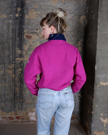 Vintage Coca-Cola Color Block Fleece Half-Zip Pullover in Pink & Navy | S-M