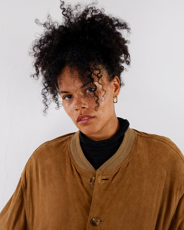 Vintage 80s brown suede bomber jacket with light shoulder pads | L-XL