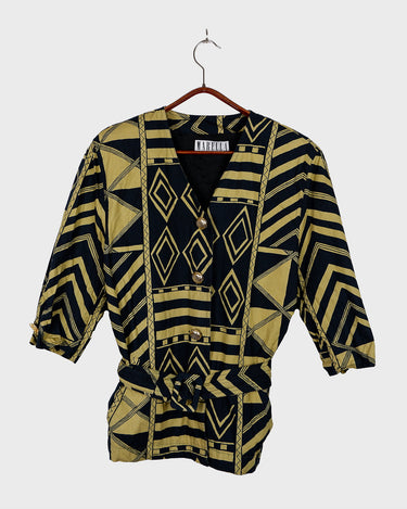 Desinger Vintage 80s Marella (by Max Mara) cotton geometric pattern short sleeve blouse and shoulder pads | L
