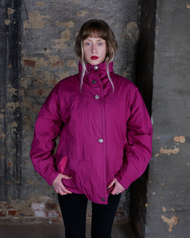 Vintage 80s MARCEL CLAIR oversized pink high-collar  jacket, lightly padded | S-M