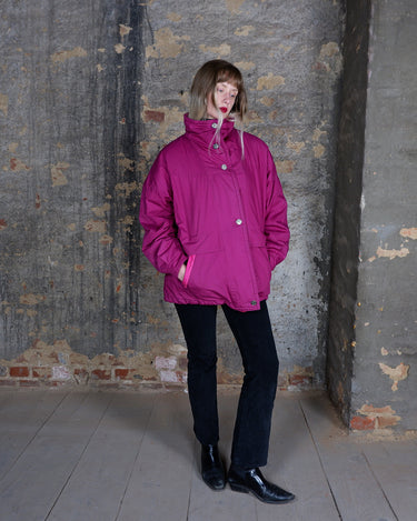 Vintage 80s MARCEL CLAIR oversized pink high-collar  jacket, lightly padded | S-M
