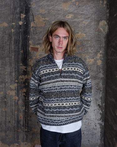 Vintage 90s MALAGRIDA colorful merino mix wool half zip sweater | M-L