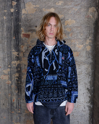 Vintage 80s AIRONE blue pattern half zip fleece (thin) | S-L