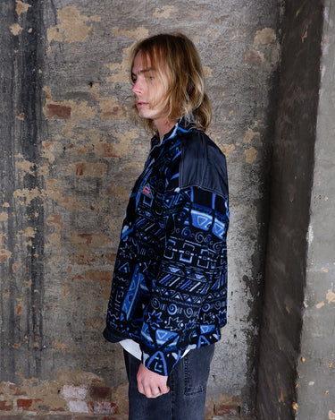 Vintage 80s AIRONE blue pattern half zip fleece (thin) | S-L